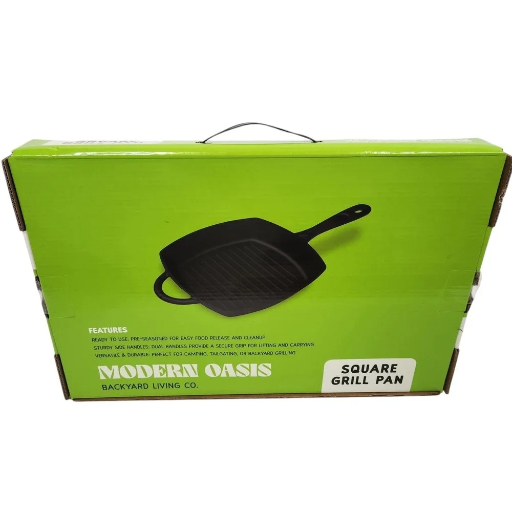 Modern Oasis Square Grill Pan Cast Iron Black Double Handle 18x12 New Kitchen